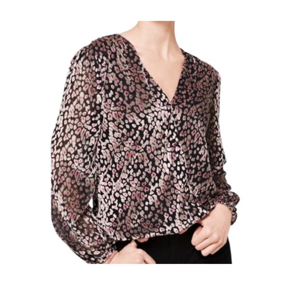 WHBM small velvet burnout surplice blouse TLS1 2481